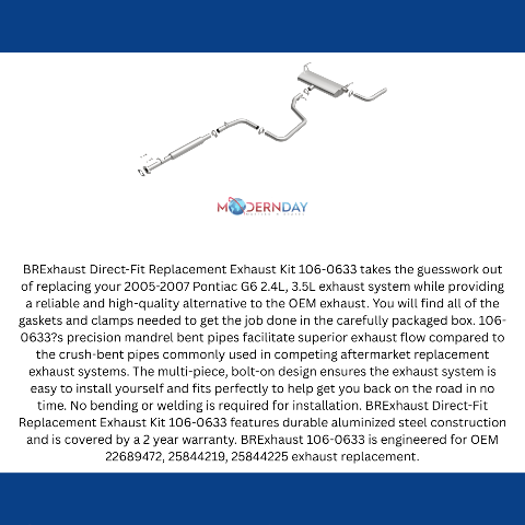 2005-2007 Pontiac G6 Direct-Fit Replacement Exhaust System 106-0633 aluminized steel