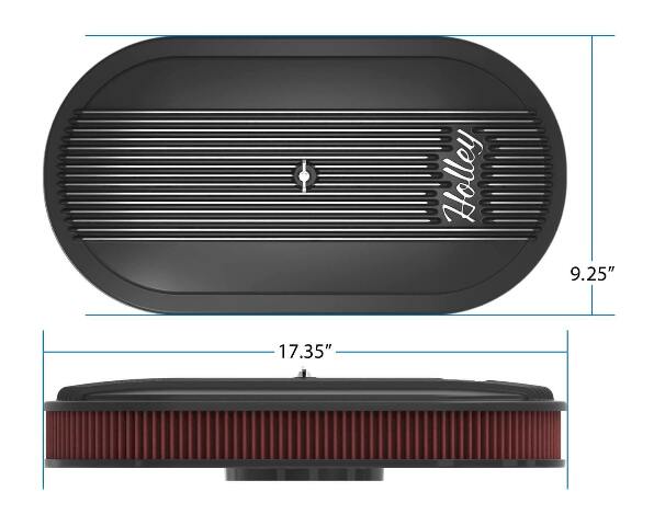Holley Vintage Series Oval Air Cleaner - Satin Black Machined - 120-402