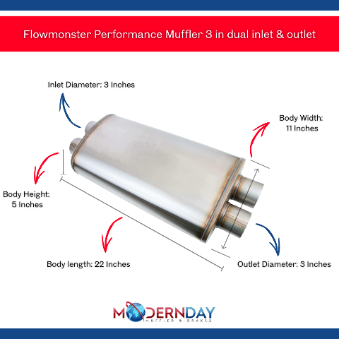 Performance Muffler 3 in Dual inlet & outlet 12599-FM 409 Stainless