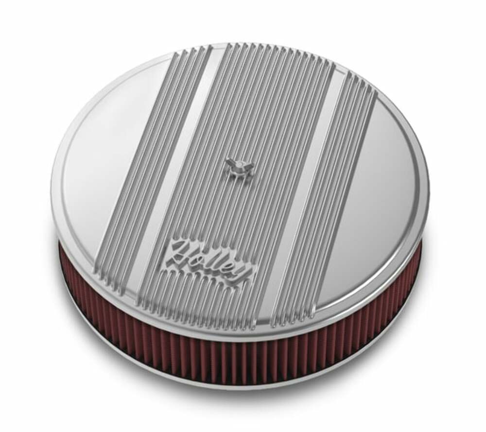 Holley 14 Round Finned Air Cleaner - 120-151 for Chevy polished aluminum
