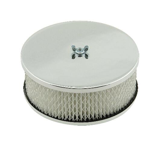 Mr. Gasket air cleaner 6 1/2 inch diameter, 2 7/16 inch tall chrome carburetor 6-1/2 inch diameter steel 1485
