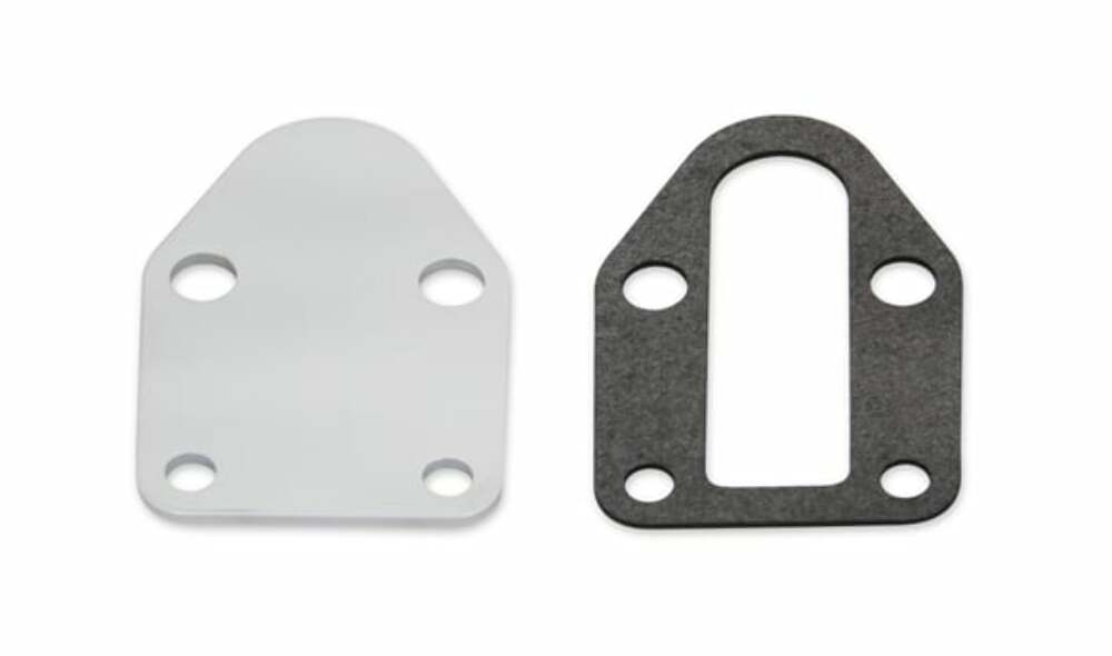 Mr. Gasket fuel pump block off plate SBC small block Chevy V8 chrome 1515