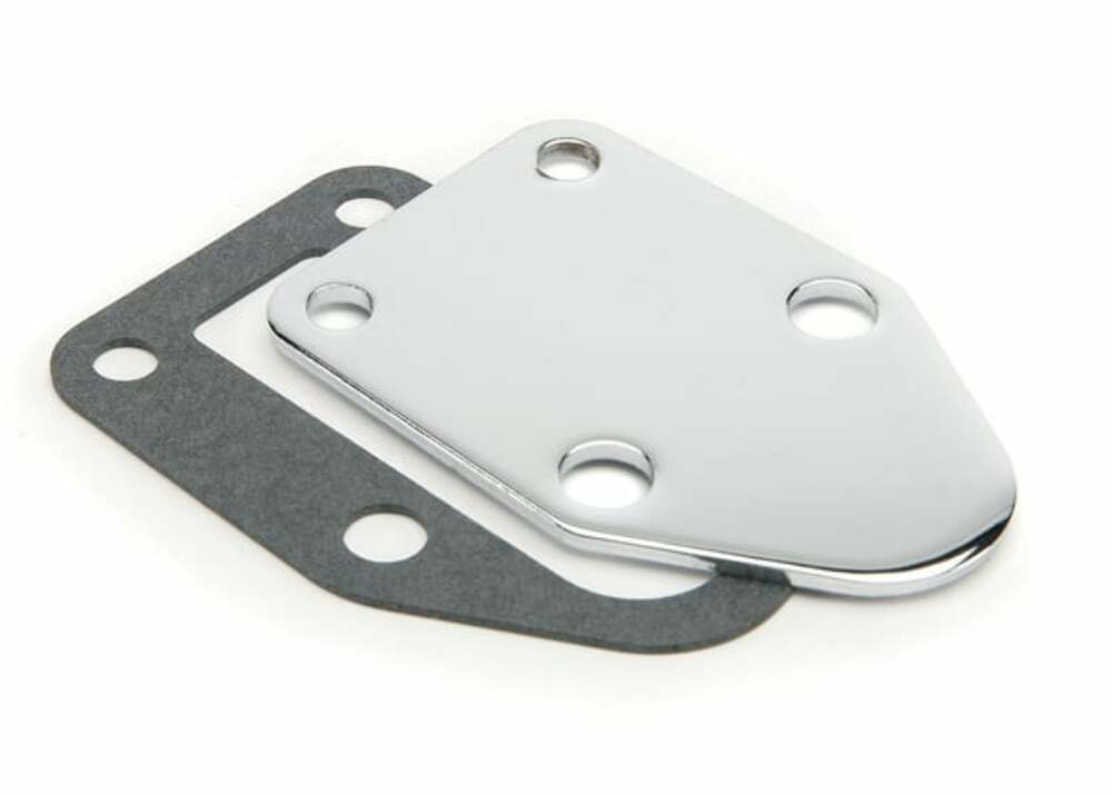 Mr. Gasket fuel pump block off plate SBC small block Chevy V8 chrome 1515
