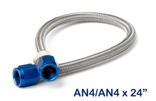 NOS stainless steel braided hose -4AN 2-foot blue 2 foot PTFE lined 15230NOS