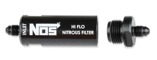 NOS in-line hi-flow nitrous filter, 4AN - black -4AN stainless steel solenoid 15555NOS