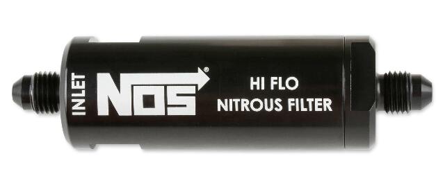 NOS in-line hi-flow nitrous filter, 4AN - black -4AN stainless steel solenoid 15555NOS