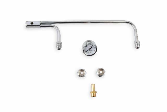 Mr. Gasket fuel line kit with gauge and fittings chrome for Holley 4150 carburetors 9-5/16 inch center-to-center 1-1/2 inch diameter steel 1559