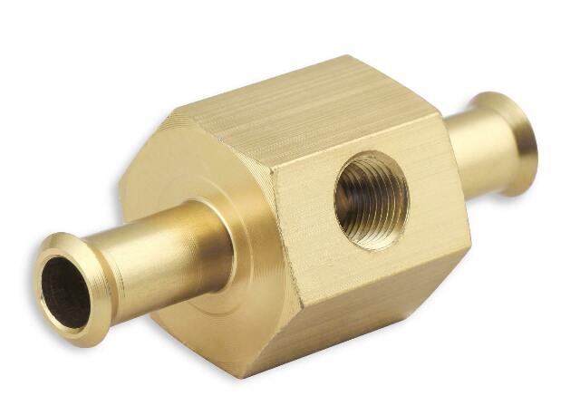 Mr. Gasket fuel block with 0 15 PSI liquid filled fuel pressure gauge 1-1/2 inch diameter black aluminum 1564