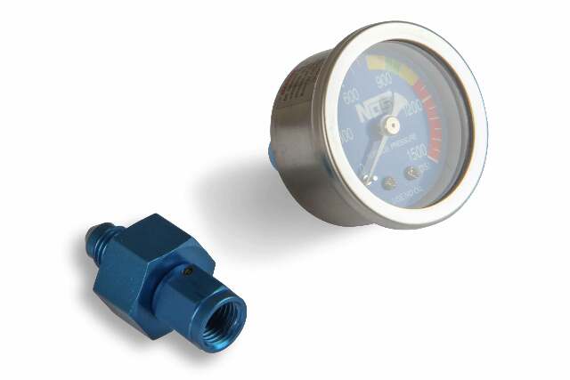 NOS nitrous gauge w/ adapter -4AN stainless steel blue black 15920NOS