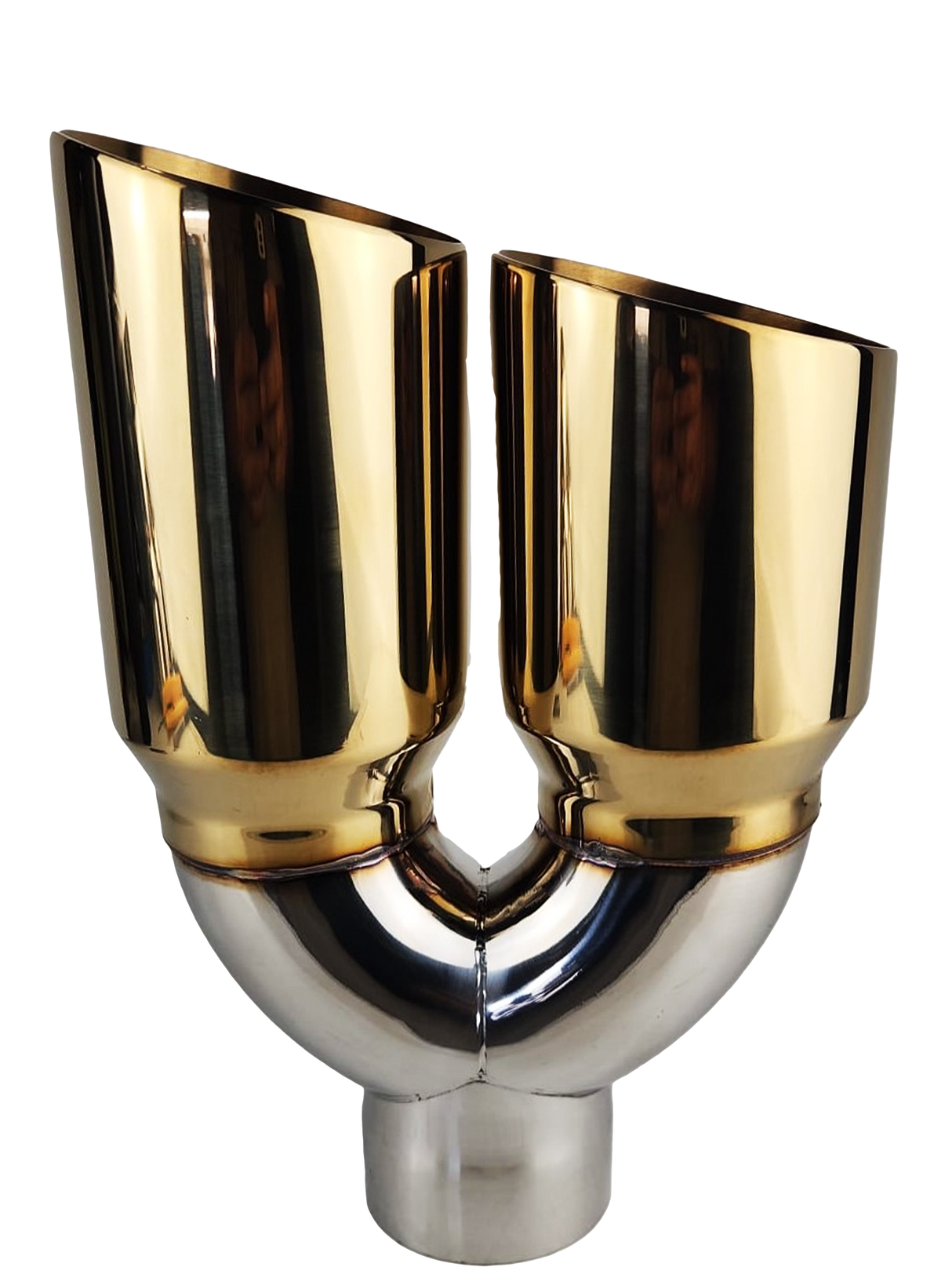 3" IDX4"X12" -Dual Double Wall Slant Cut S/S Gold Exhaust Tip Side Angle 1649GD