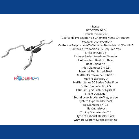 1970-1974 Chevrolet Camaro Header-back Exhaust System Flowmaster American Thunde