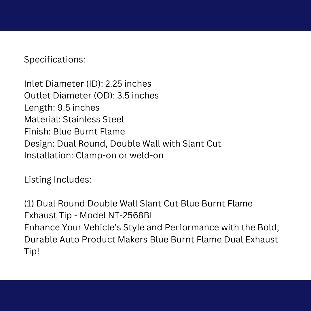 t 2.25" ID/3.5" OUT/9.5" Dual Double Wall Slant Cut Exhaust Tip-Blue NT-2568BL Mach Speed