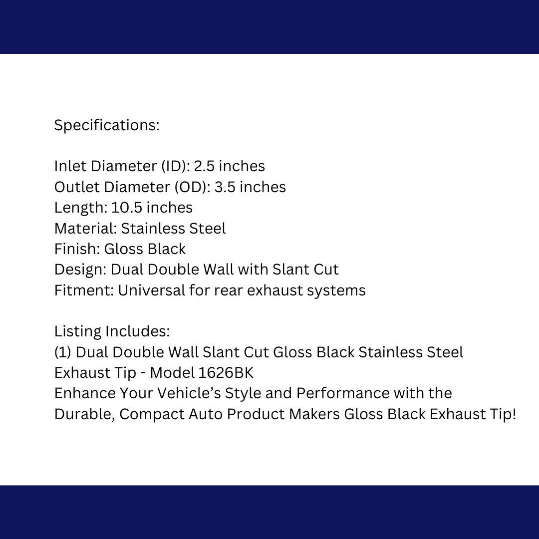 t 2.5" ID X3.5"X10.5" Dual Double Wall Slant Cut S/S Black Exhaust Tip 1626BK Mach Speed