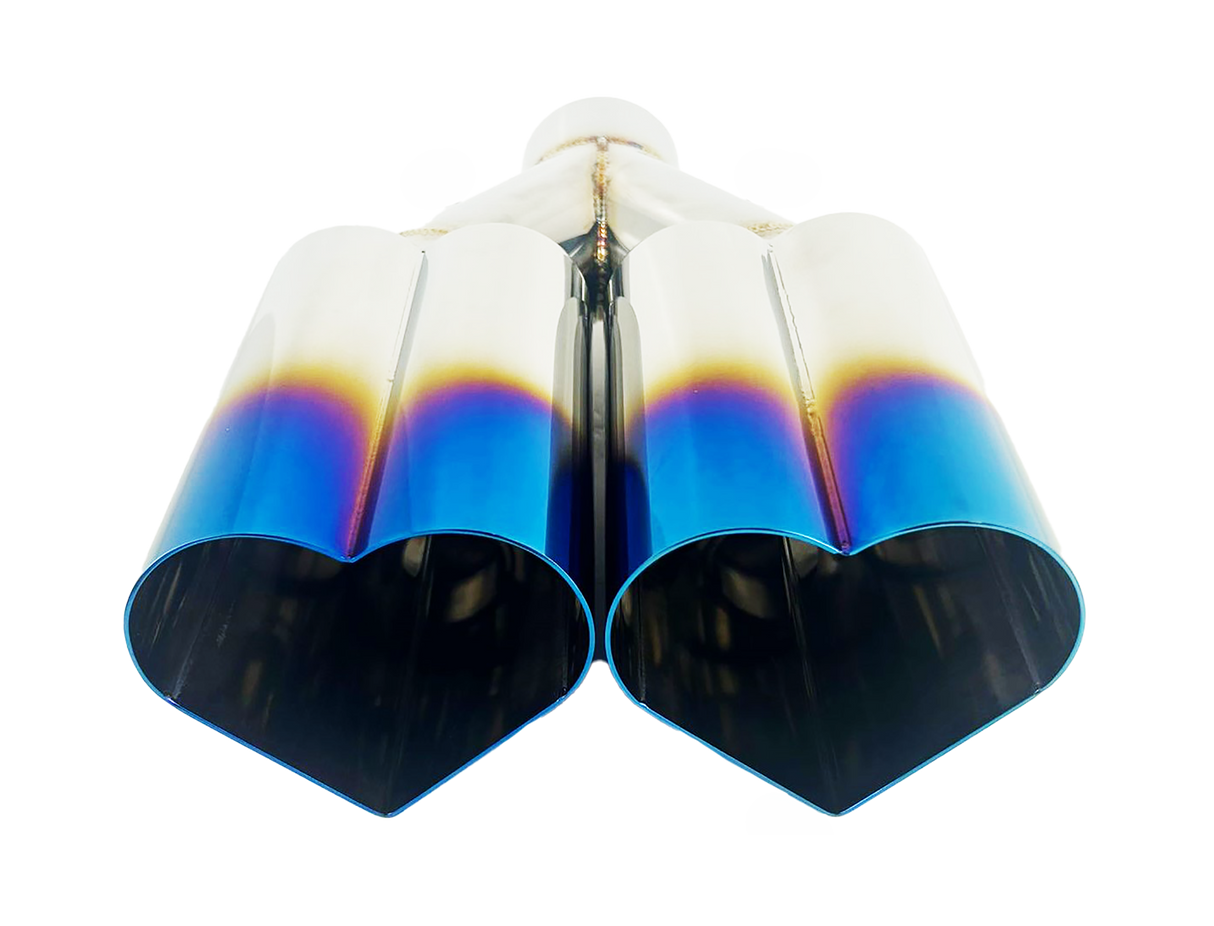 t 2.5" ID/4" OUT/10" Dual Heart Shape Exhaust Tip Blue Burnt Flame NT-HEART-DBL Mach Speed