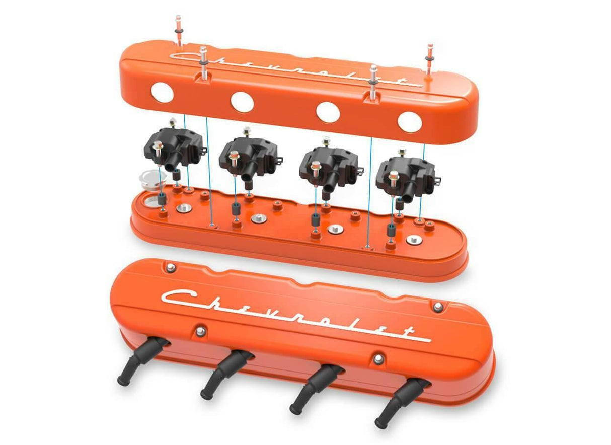 t 2-Pc LS Chevrolet Script Valve Covers - Factory Orange Machined Finish 241-178 Holley