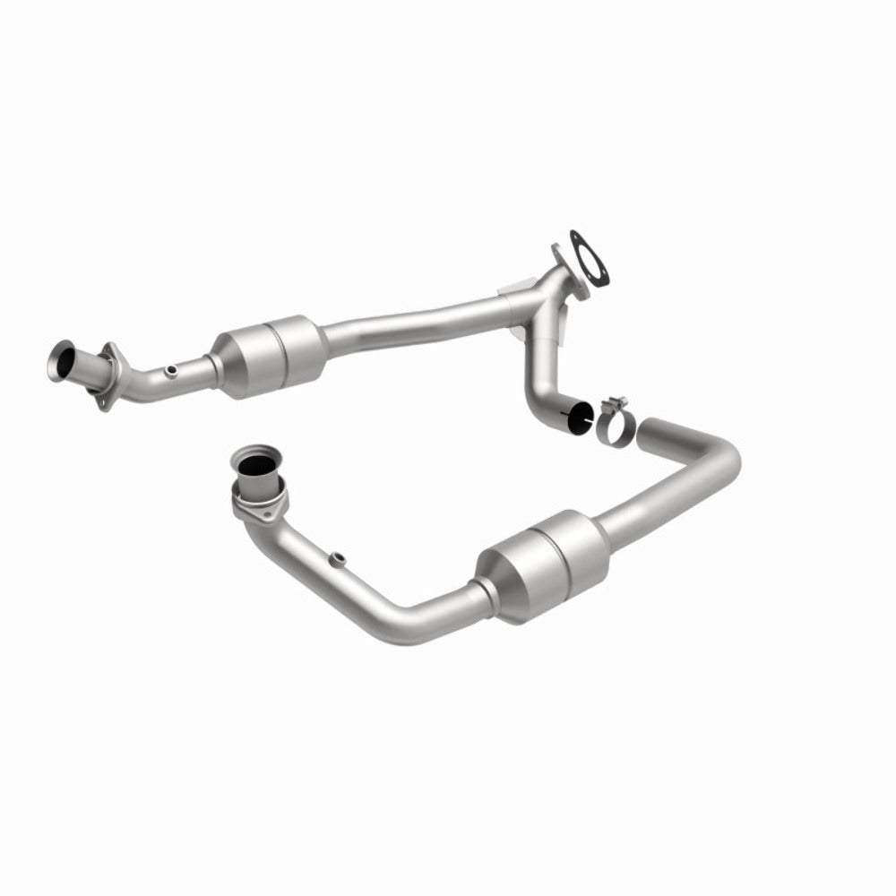 MagnaFlow direct-fit catalytic converter fits 2002 Ford E-350 Super Duty, 2002 Ford E-250 Econoline, and additional vehicles and 2002 Ford E-150 Ecoline Compliant stainless steel C