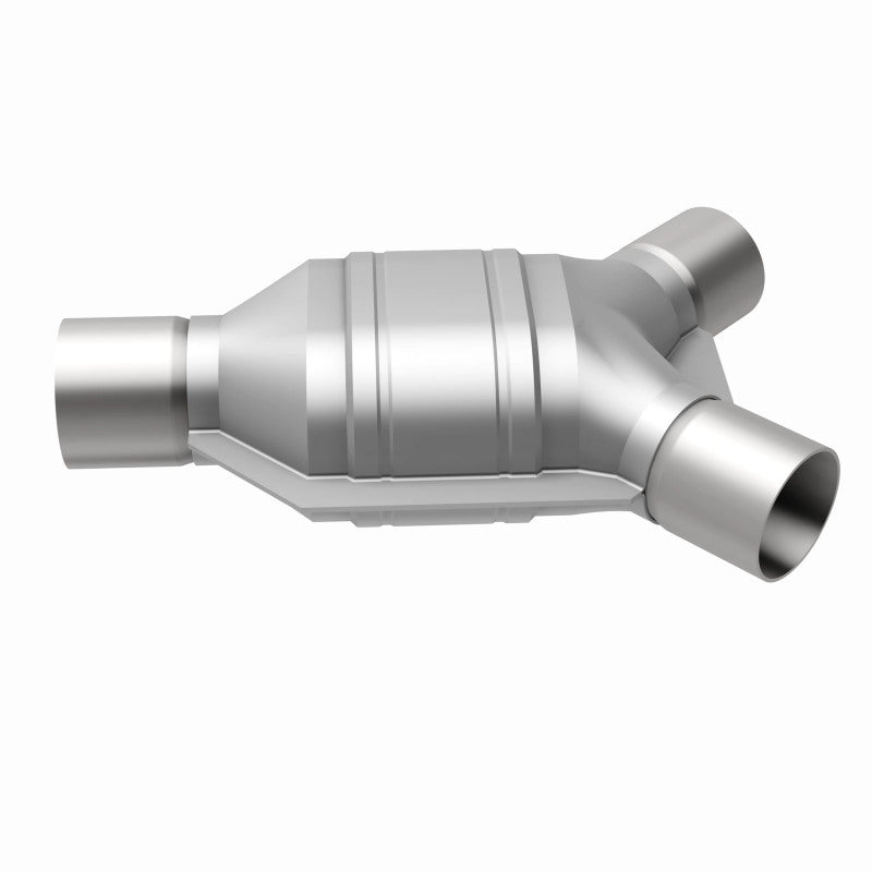 MagnaFlow universal catalytic converter driver side 2 inch inlet 2.25 inch outlet stainless steel CARB compliant 557407