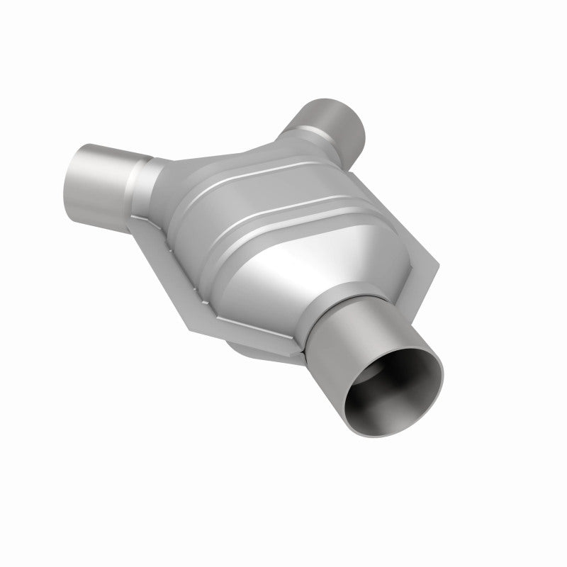 MagnaFlow universal catalytic converter driver side 2 inch inlet 2.25 inch outlet stainless steel CARB compliant 557407