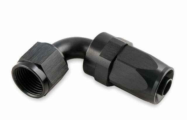 Mr. Gasket 10 AN 90 degree swivel hose end black BL aluminum stainless steel 229010