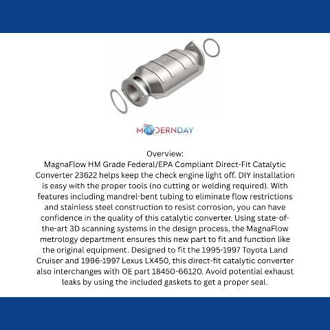 MagnaFlow direct-fit catalytic converter for 1996-1997 Lexus stainless steel Federal EPA compliant OBDII 23622
