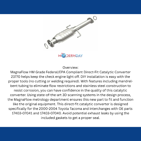 MagnaFlow direct-fit catalytic converter for 2000-2004 Toyota Tacoma 3.4L stainless steel Federal EPA compliant OBDII 23770