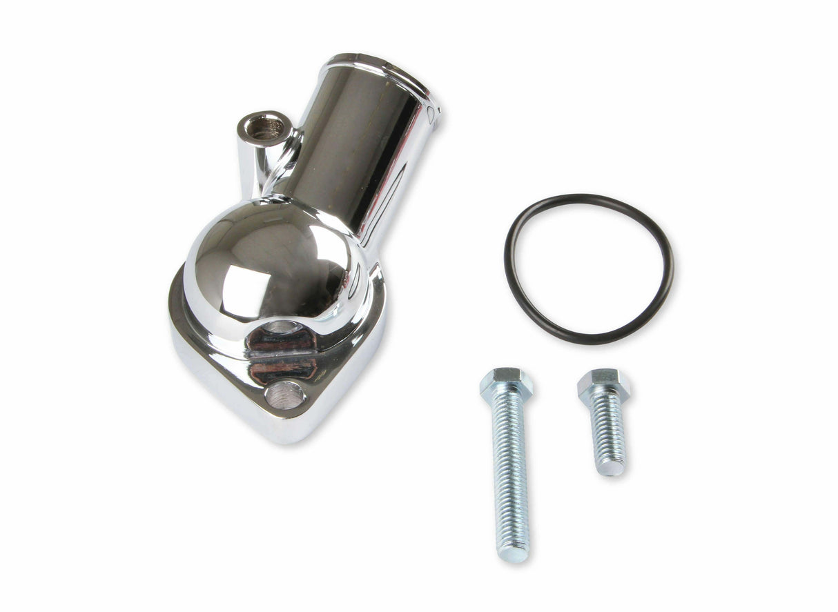 Mr. Gasket thermostat housing ; 45¡ fixed chrome zinc alloy for Chevy SBC/BBC polished 2661