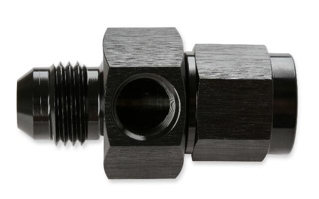 Mr. Gasket 6AN male 6AN female fuel pressure gaugeadapter w/ 1/8'' NPT BL black aluminum 400199