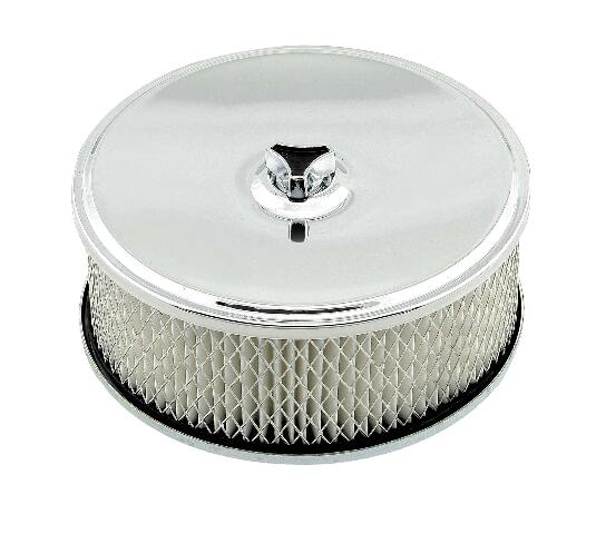 Mr. Gasket air filter assembly chrome 6 1/2 inch x 2 7/16 inch carburetor 6-1/2 inch diameter black steel 4346