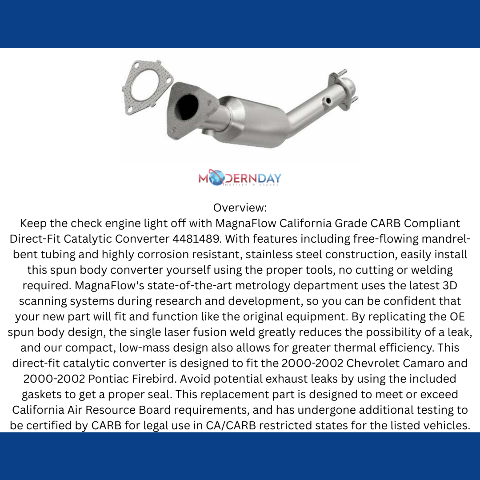 MagnaFlow direct-fit catalytic converter for 2000-2002 Chevy Camaro 5.7L stainless steel CARB compliant 4481489
