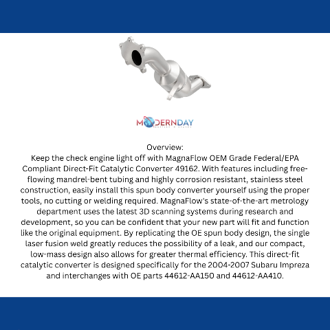 MagnaFlow direct-fit catalytic converter fits 2002-2007 WRX/STi frt stainless steel CARB compliant OBDII 49162
