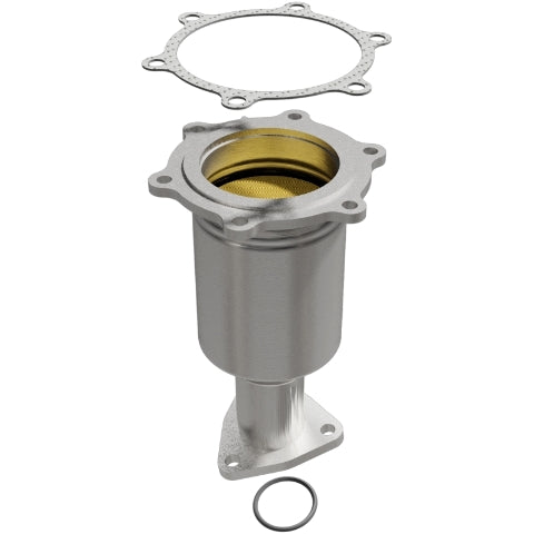 MagnaFlow direct-fit catalytic converter fits 2001-2004 Nissan Pathfinder and 2001-2003 INFINITI QX4, this and 2001-2004 Pathfinder passenger side frt OE passenger side stainless s
