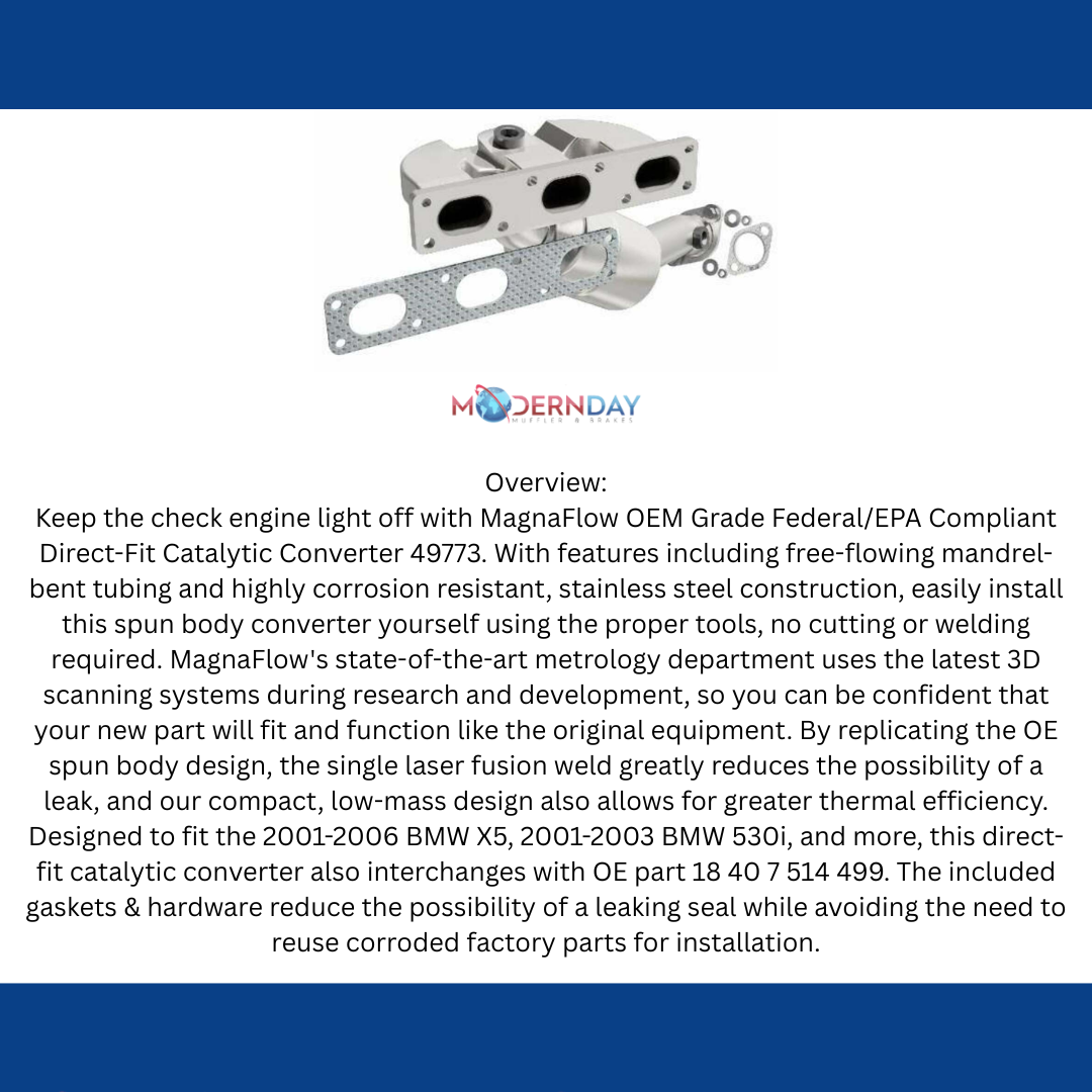 MagnaFlow direct-fit catalytic converter for 2001-2003 BMW stainless steel CARB compliant OBDII 49773