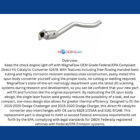 2015-20 Dodge Charger V8 6.4 6.2 Direct-Fit Catalytic Converter 52479 Magnaflow