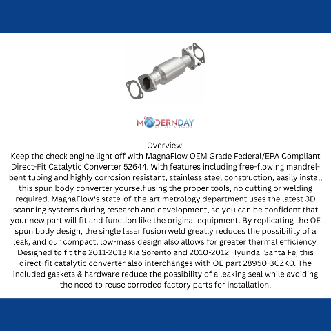 2011 Sorento 3.5 Underbody Direct-Fit Catalytic Converter 52644 Magnaflow