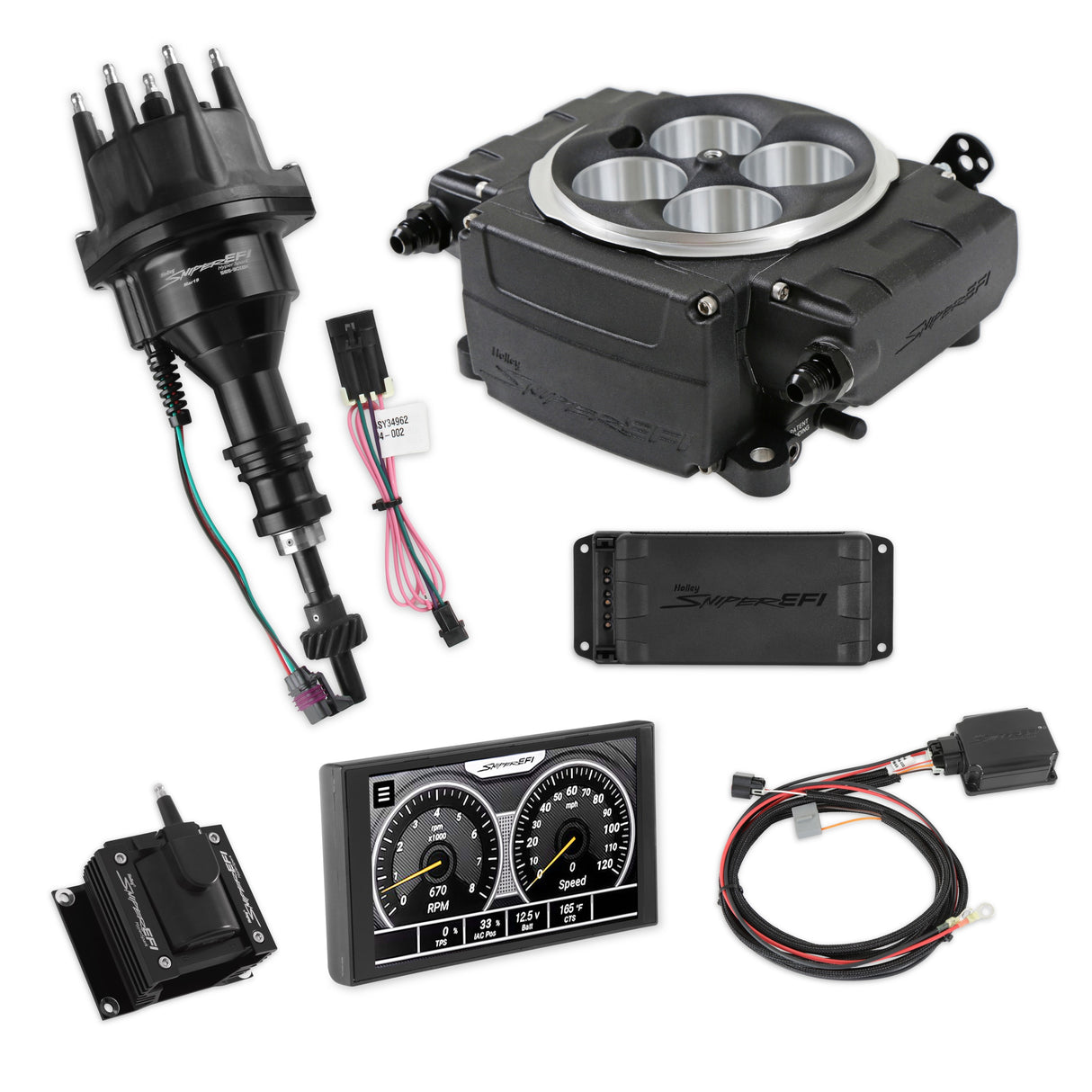 Holley EFI Sniper EFI 1954 Ford Club Sniper 2 EFI Bundle with HyperSpark Ignition System 550-511-5PX-SBF for Chevy black aluminum