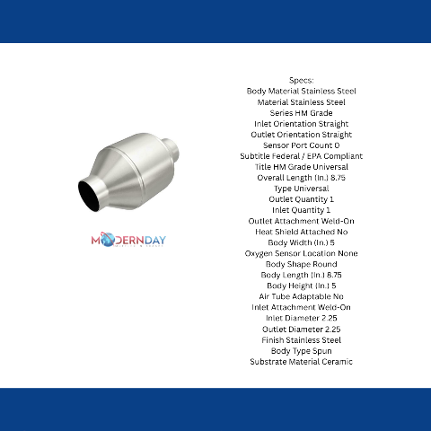 MagnaFlow universal catalytic converter 2.25 inch inlet 5 inch outlet stainless steel CARB compliant OBDII 60105