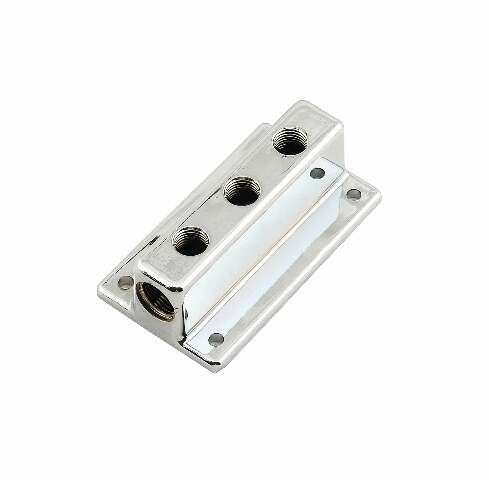 Mr. Gasket tee style fuel block with 3 outlets 6151MRG 3/8 inch diameter chrome aluminum 2493