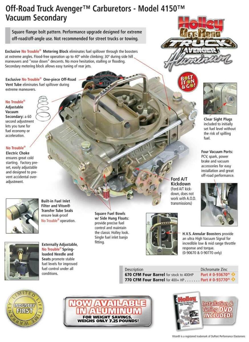 Holley 670 CFM Off-Road Truck Avenger Carburetor - 0-90670