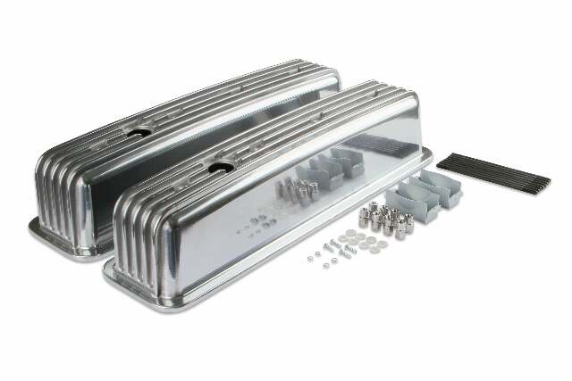 Mr. Gasket cast aluminum ball milled center bolt valve covers polished SBC Chevy 6856G