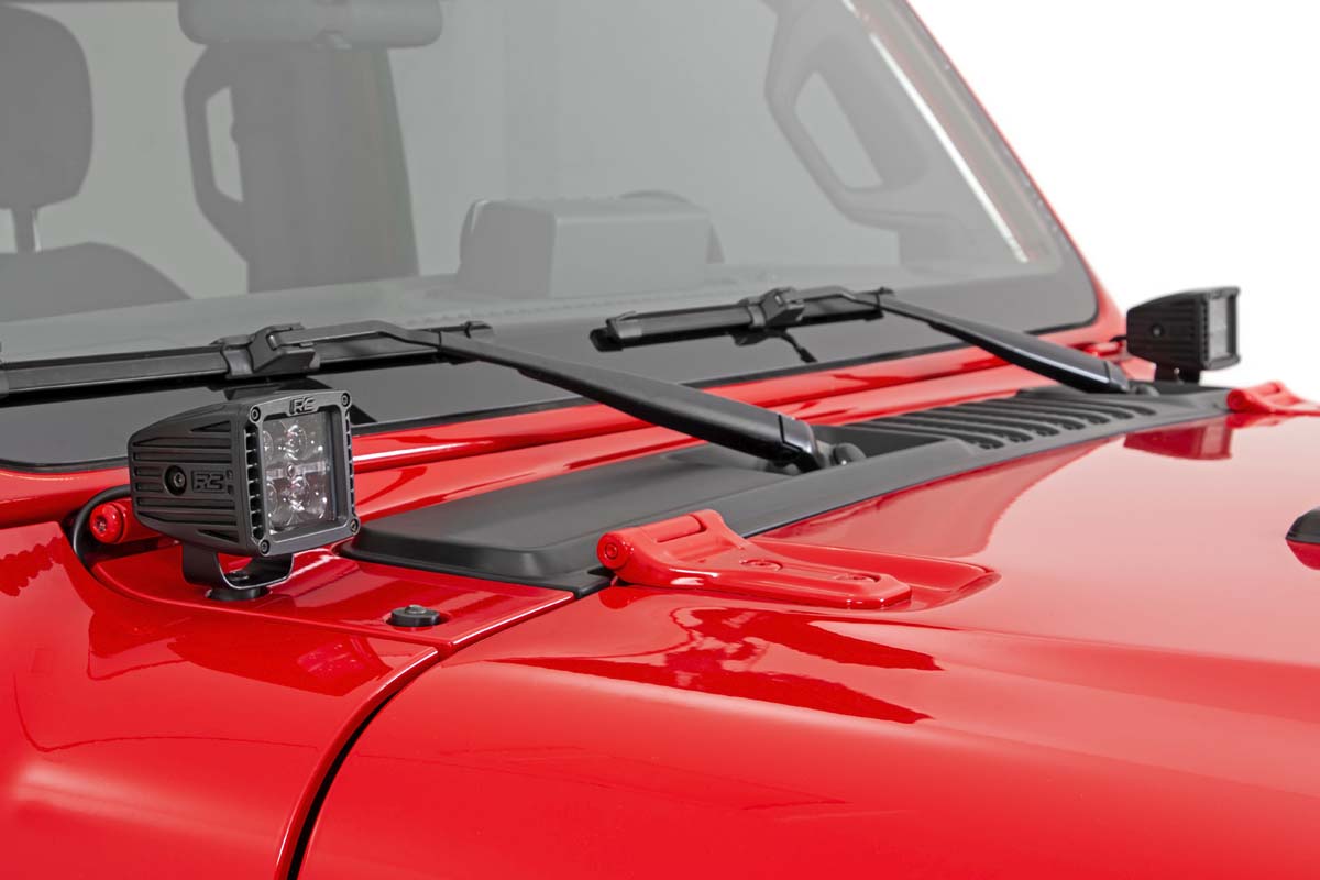 Fits Jeep Gladiator JT (18-24) LED Light Kit; Cowl Mount; 2" Black Pair; 70062
