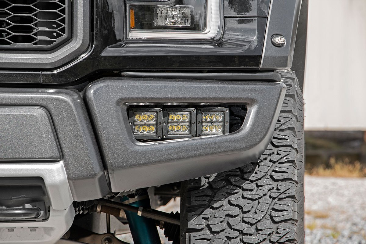 Fits Ford Raptor(17-20) LED Light Fog Mount Triple 2" Black Pair 70700DRLA