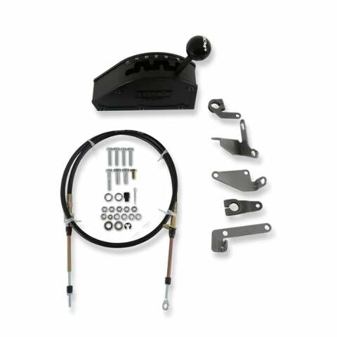Fits 3- And 4-Speed Chrysler/Ford Auto Trans-Rear-Exit Cable-Forward Shift stainless steel black