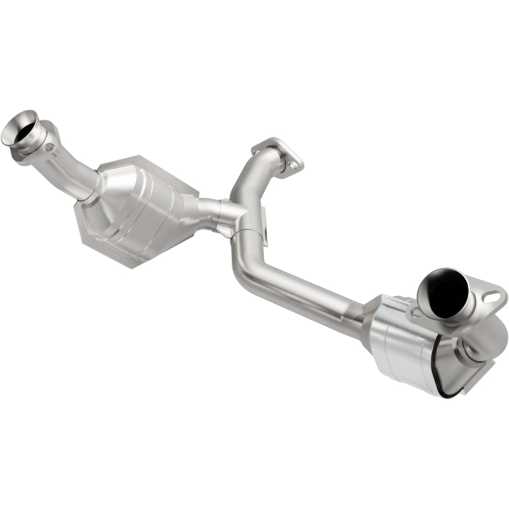 MagnaFlow direct-fit catalytic converter fits 1983 Mercury Capri 3.8L and 1984-1988 Tbird 3.8/5.0 CA 3.8 inch inlet 5 inch outlet stainless steel CARB compliant 337360