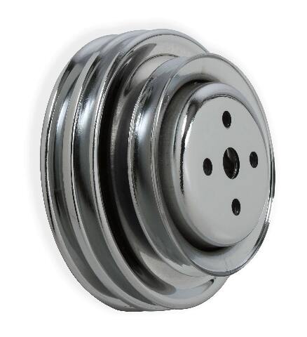 Mr. Gasket chrome water pump pulley triple groove Ford black steel 8829