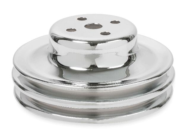 Mr. Gasket chrome water pump pulley double groove Ford black steel 8831