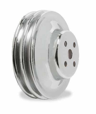 Mr. Gasket chrome water pump pulley double groove Ford black steel 8831