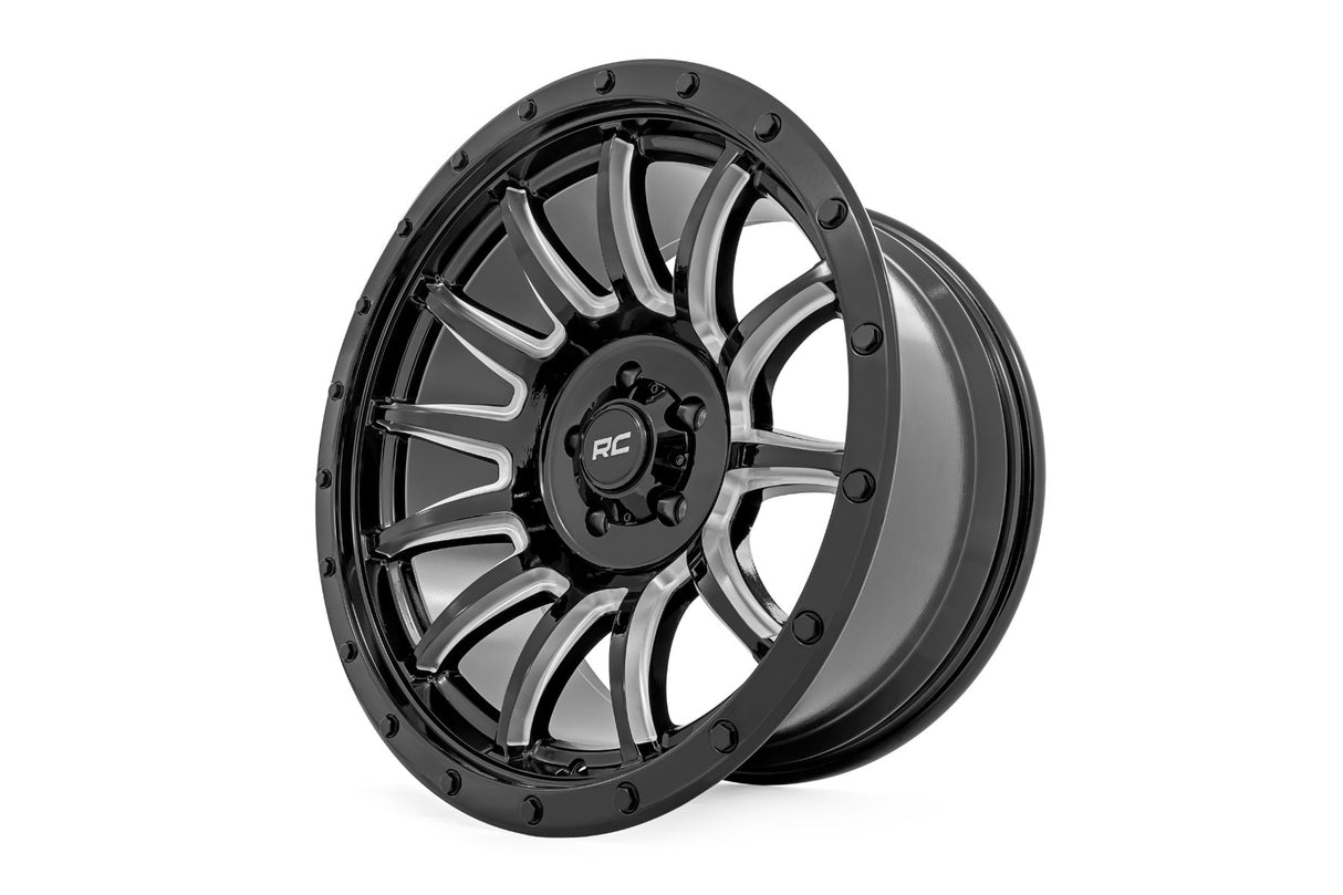 Rough Country Rough Country 90 Series Wheel - One-Piece - Gloss Black w/machined spokes - 20x10 - 6x5.5 - -19mm - 90201812M