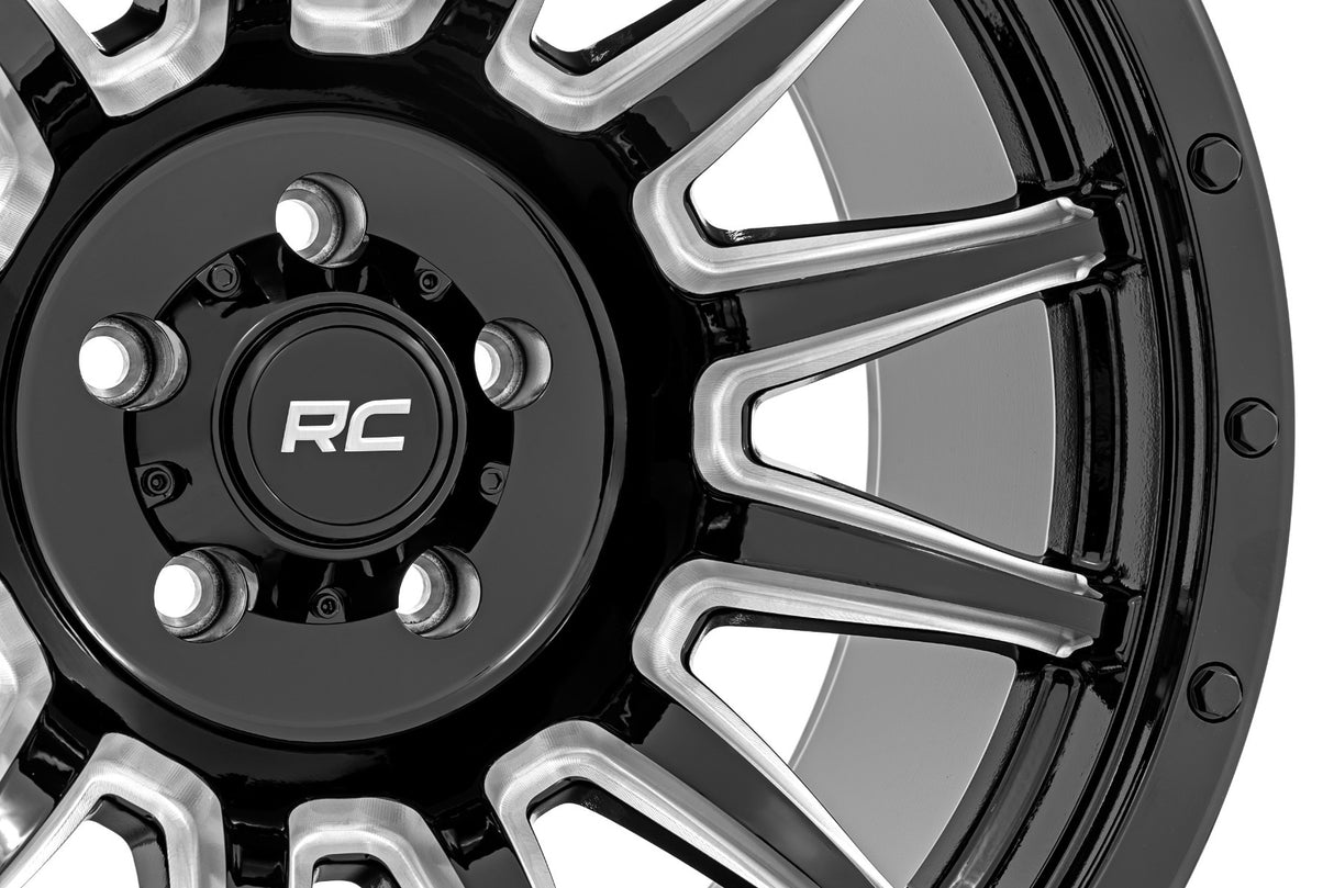 Rough Country Rough Country 90 Series Wheel - One-Piece - Gloss Black w/machined spokes - 20x10 - 6x5.5 - -19mm - 90201812M