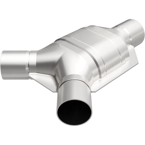 MagnaFlow universal catalytic converter driver side 2.25 inch inlet/outlet stainless steel Federal EPA compliant OBDII 91042