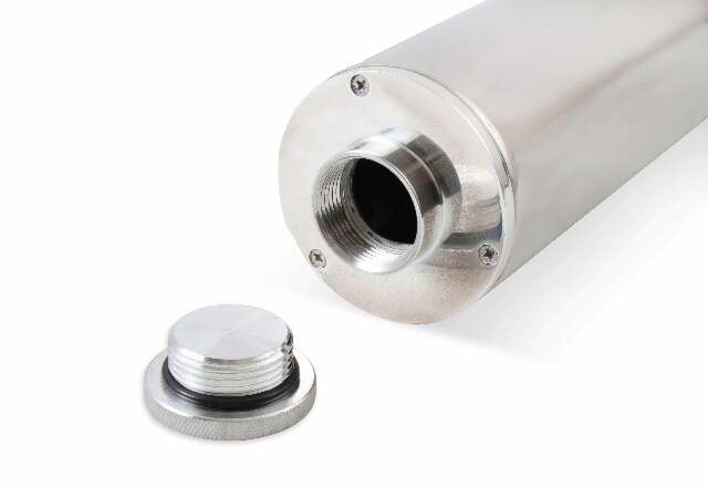 Mr. Gasket overflow tank 3 inch diameter 10 inch height polished stainless steel 9133